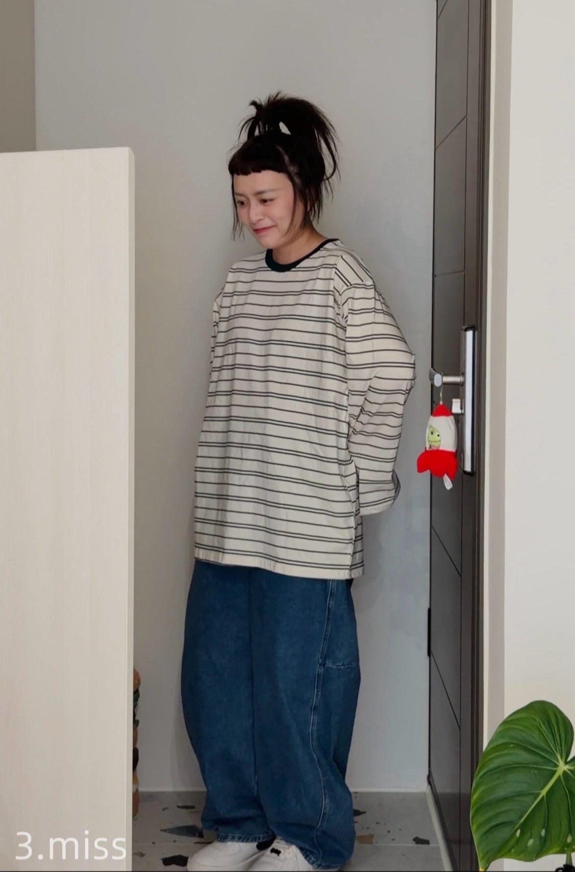 圓領拼色條紋長T