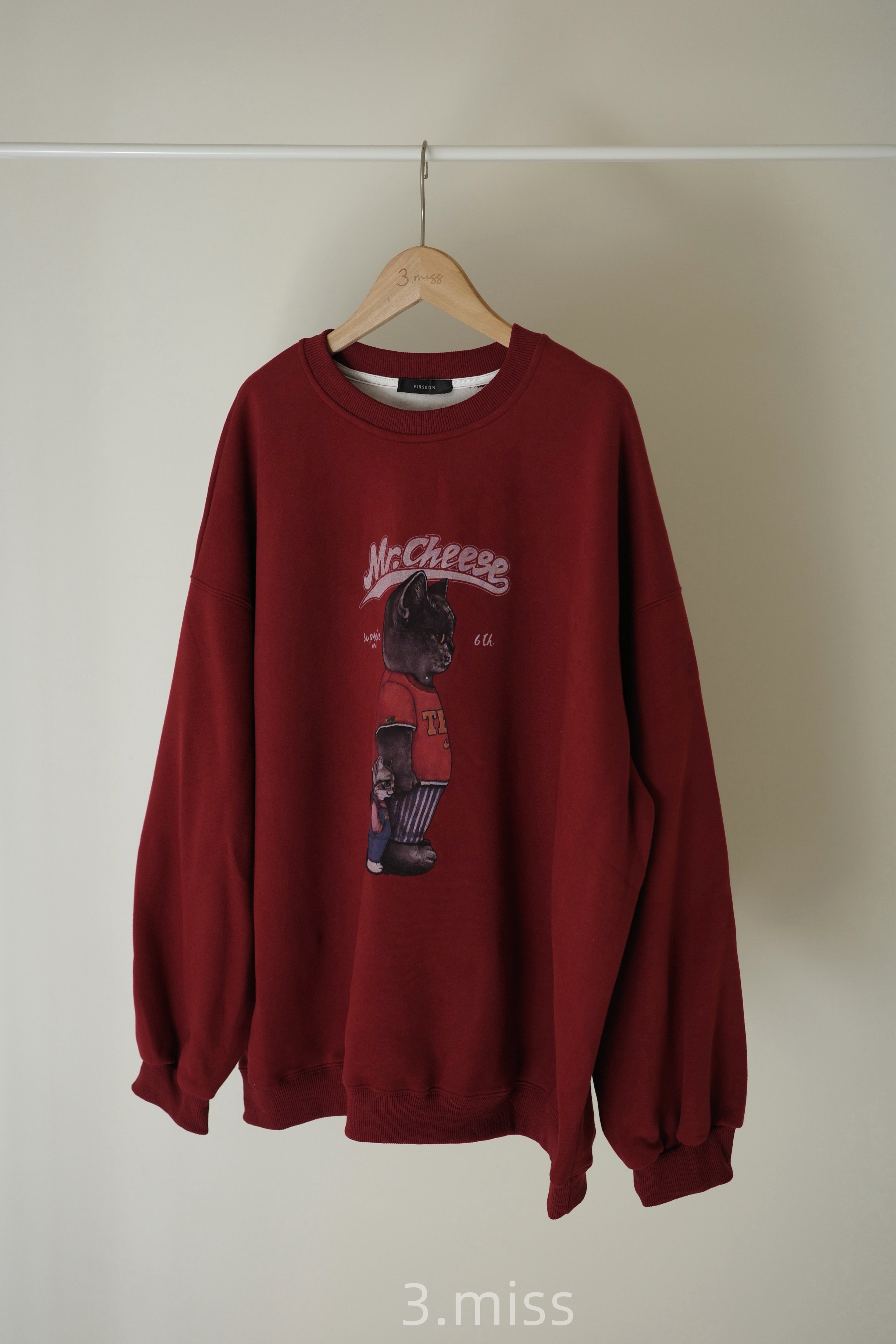 2隻貓圓領大學T | 磚紅