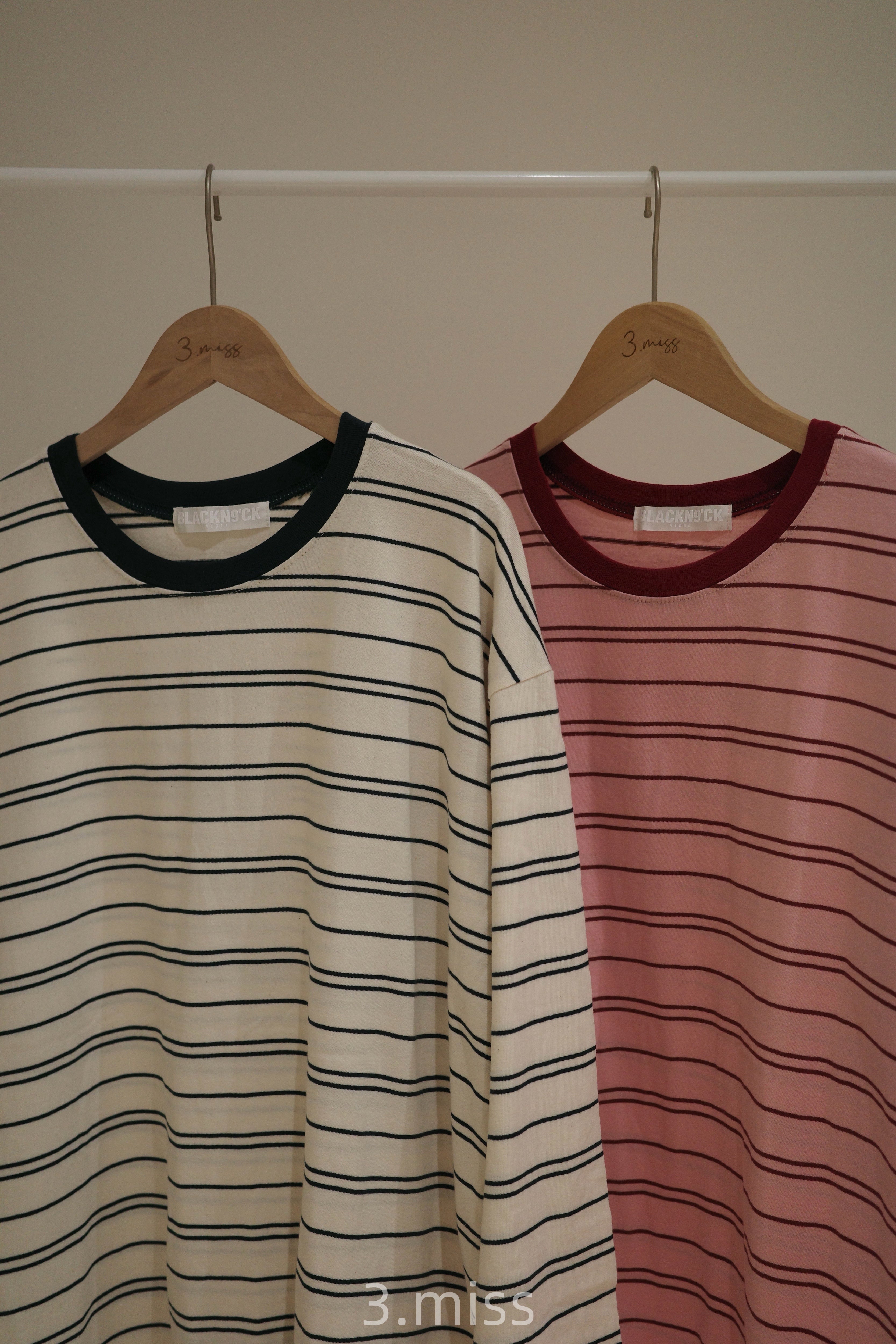 圓領拼色條紋長T