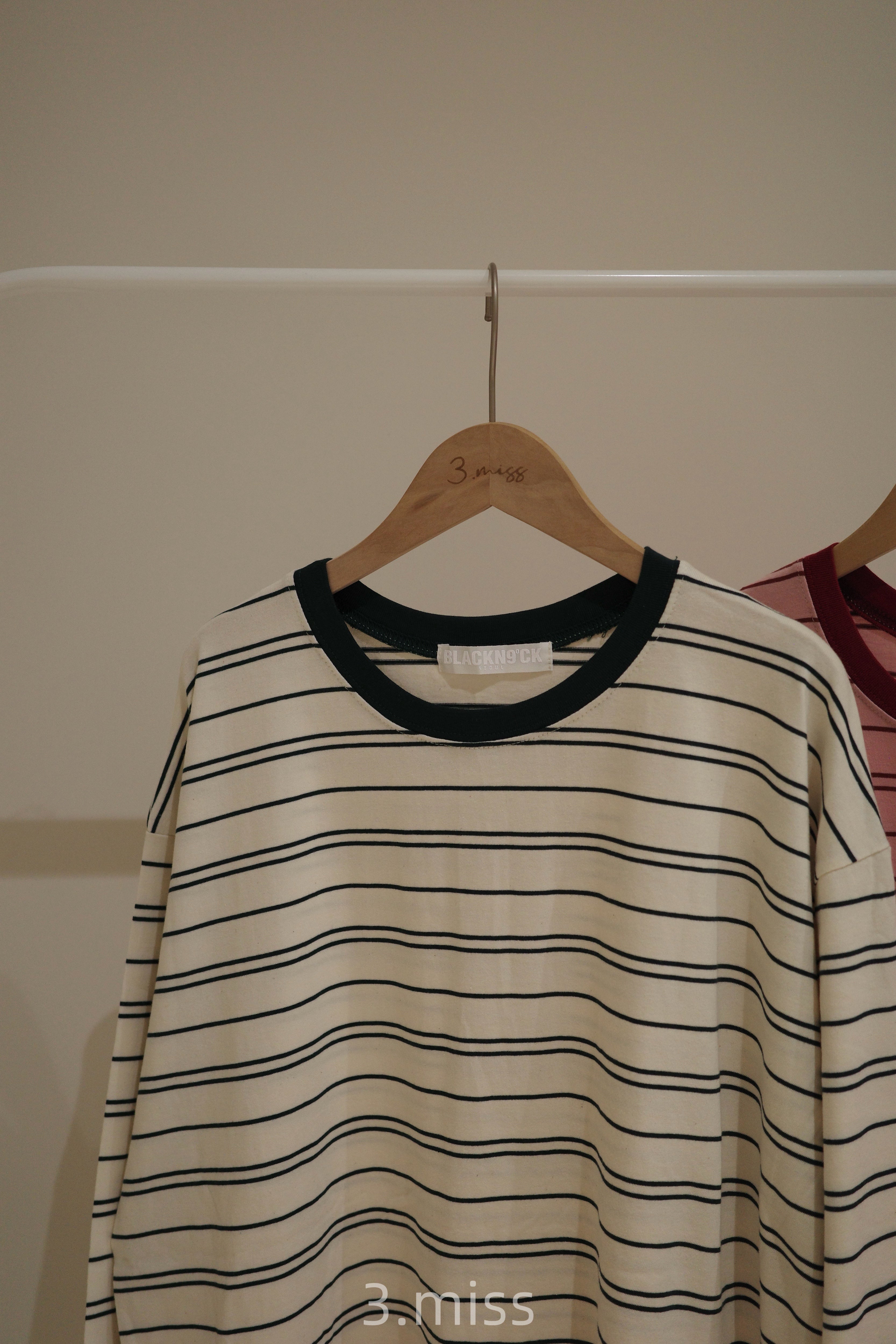 圓領拼色條紋長T