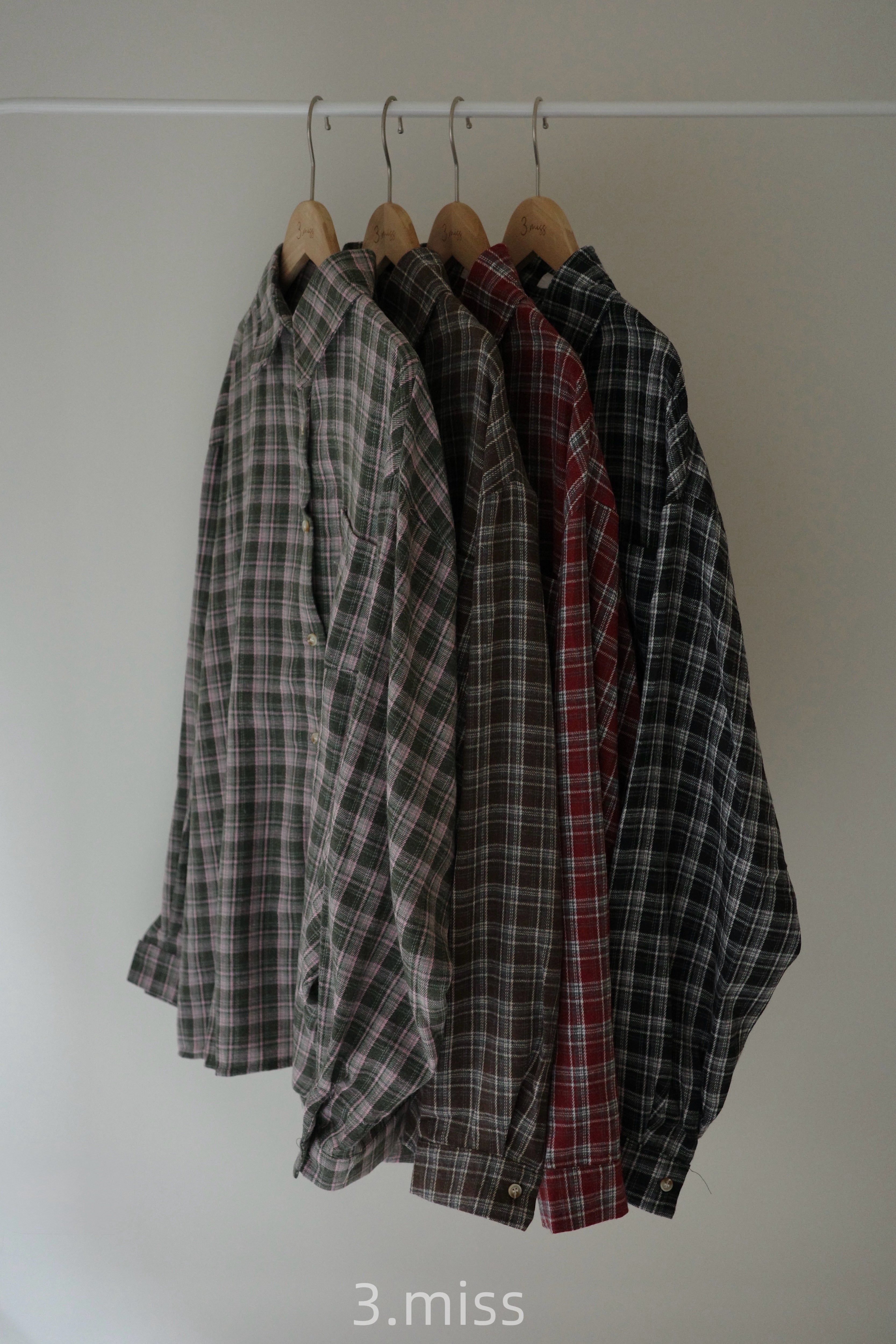 磨毛格紋襯衫｜黑