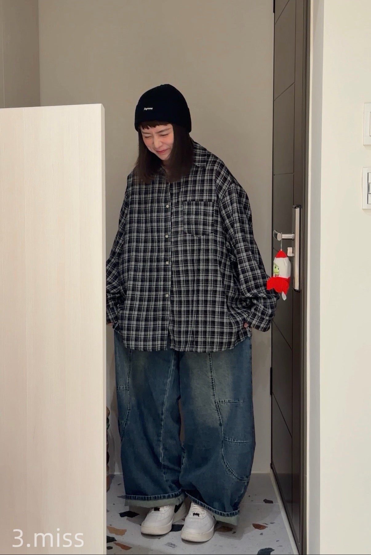 磨毛格紋襯衫｜黑