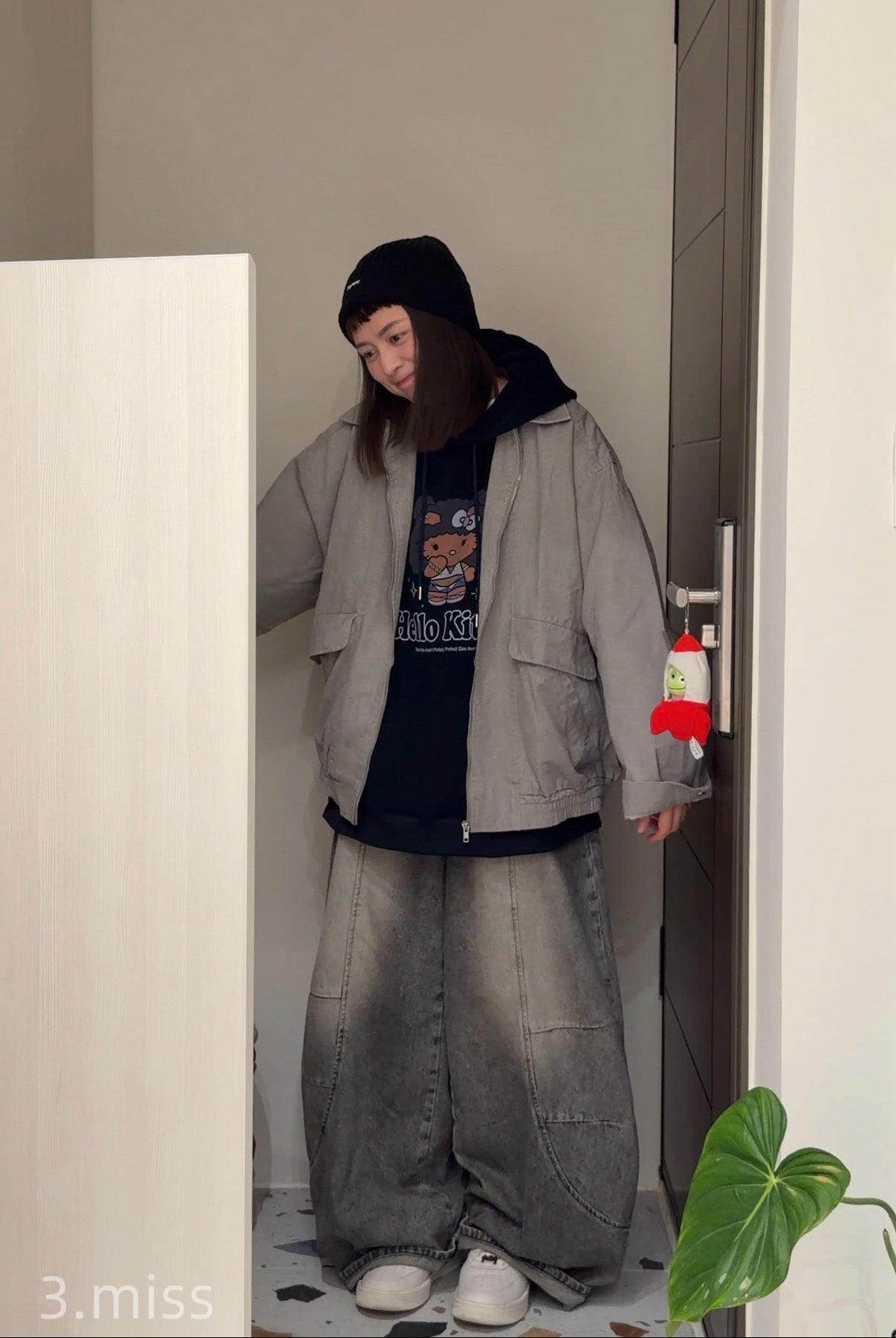 刷色彎刀褲｜灰