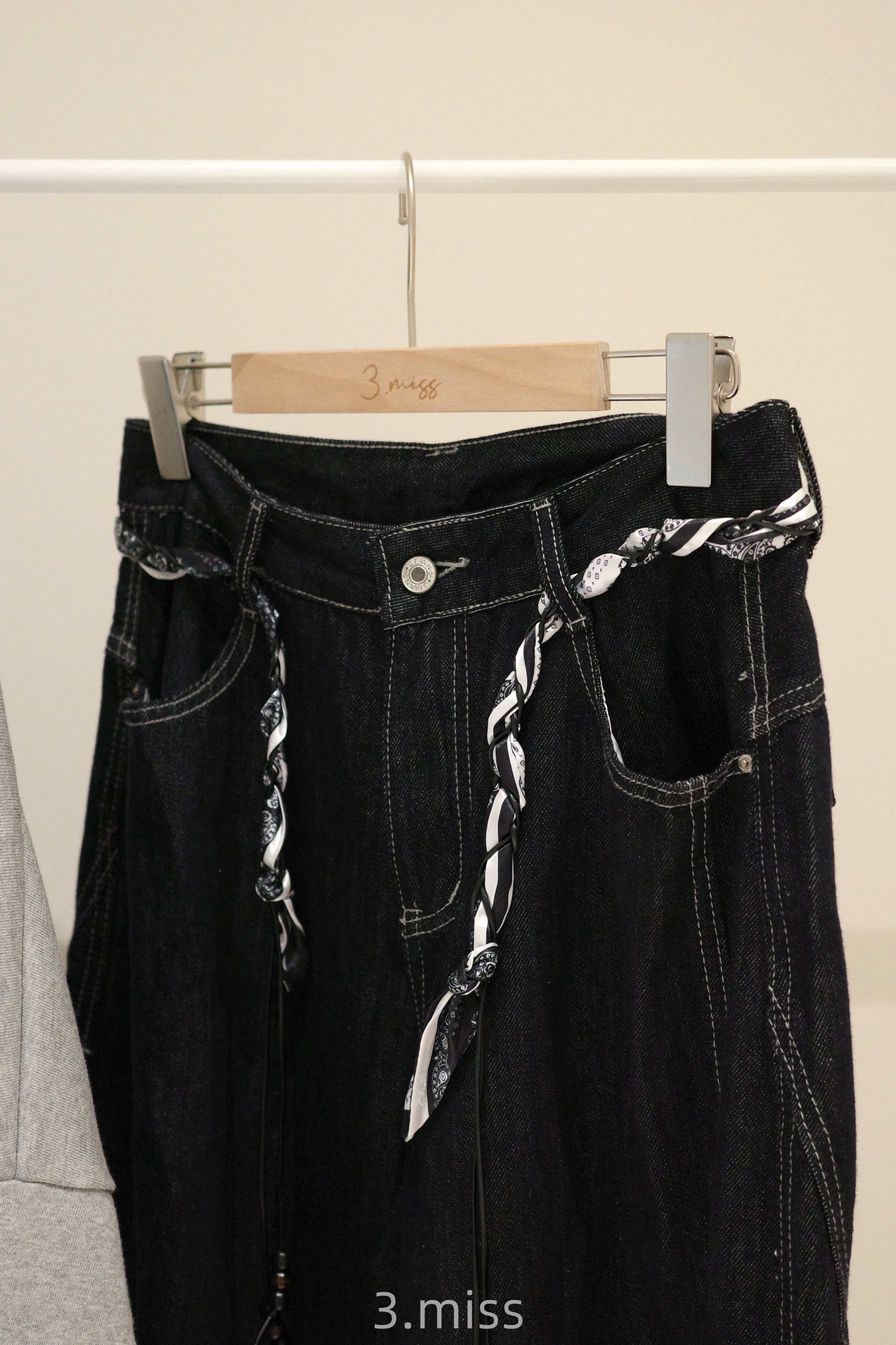 牛仔直筒寬褲｜附腰繩