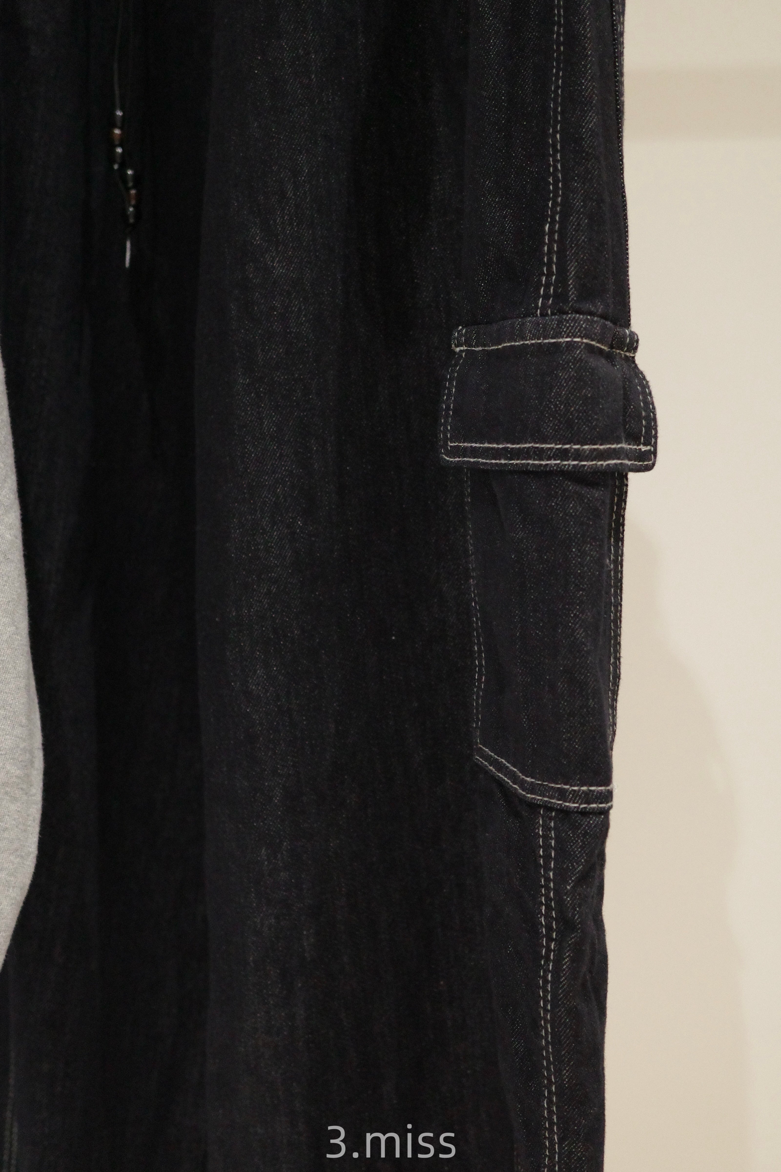 牛仔直筒寬褲｜附腰繩