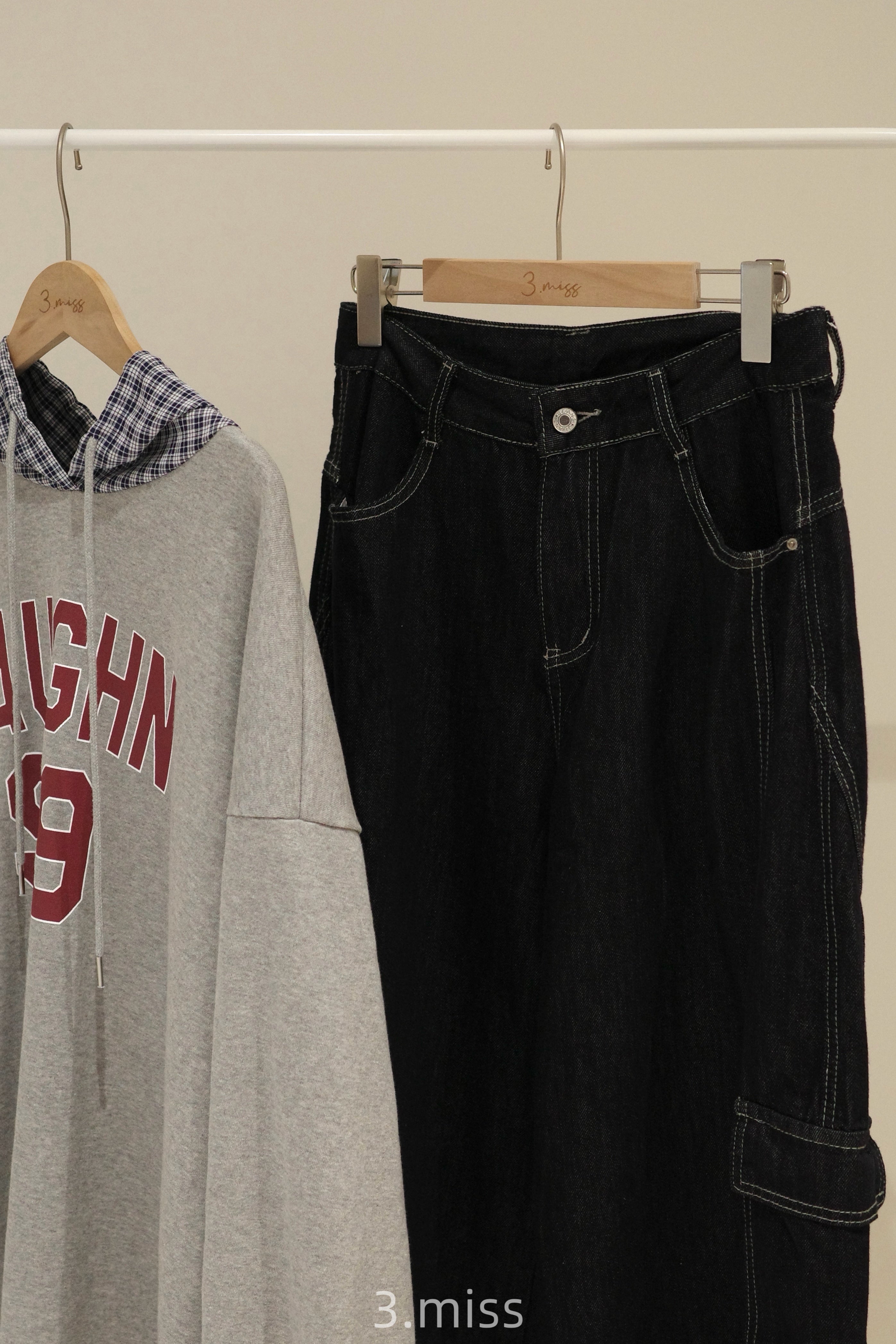 牛仔直筒寬褲｜附腰繩