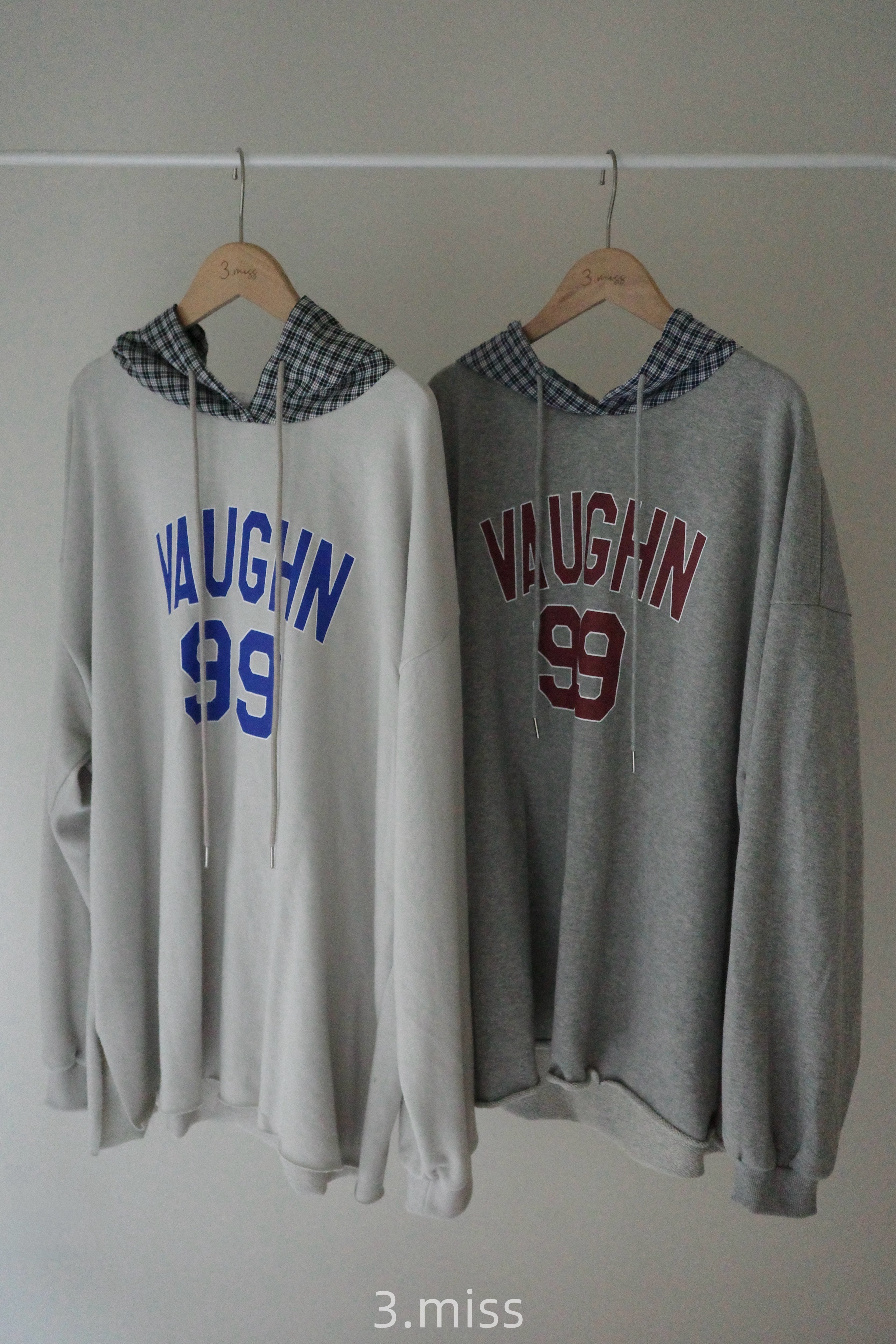 正韓格紋拼接帽T