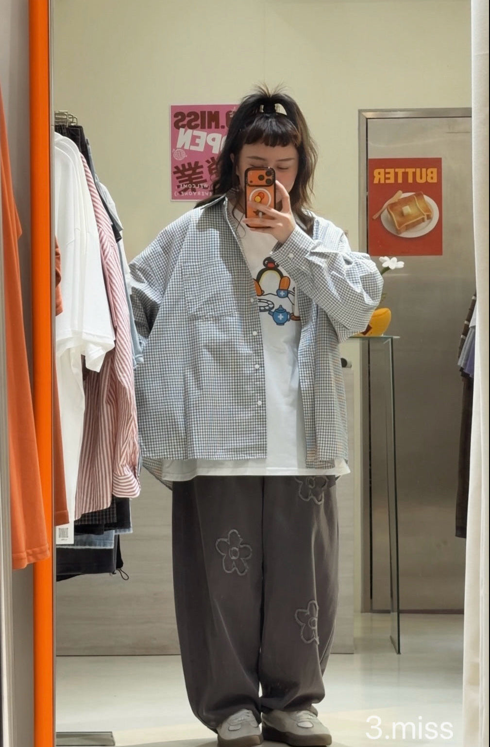 小花牛仔褲｜鐵灰